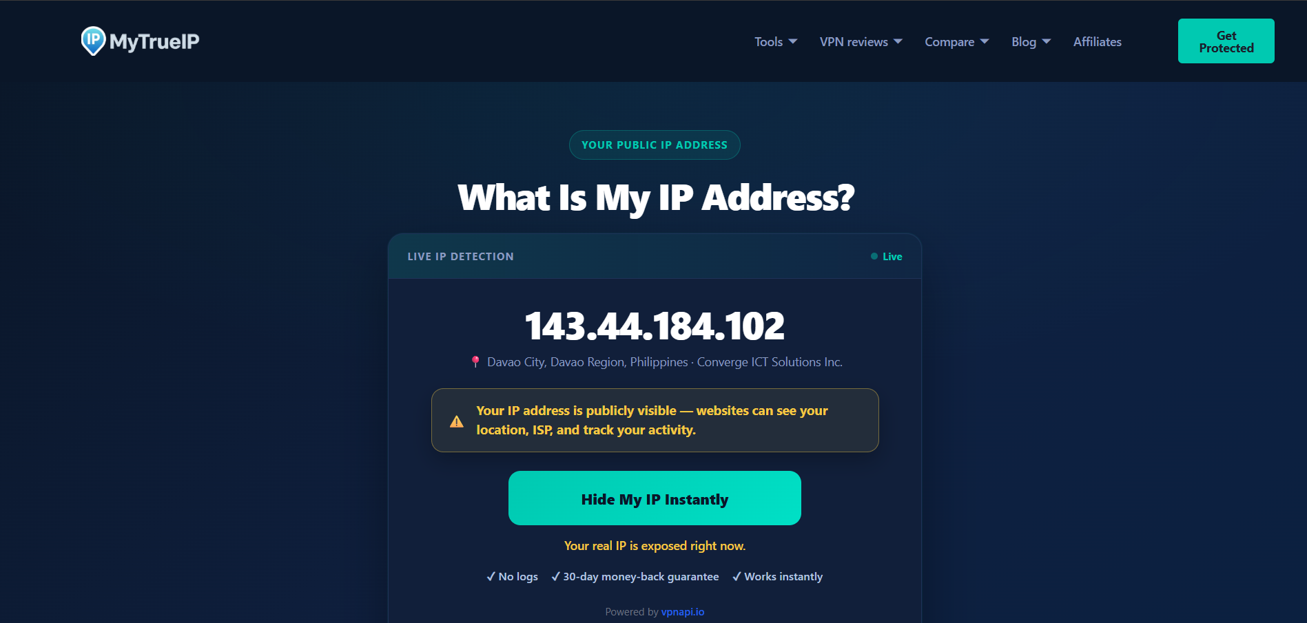 Preview of MyTrueIp website